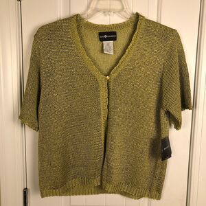 VTG Y2K Sag Harbor Shrug Cardigan‎ Top Sweater Lime Green Chartreuse Cottage 90s